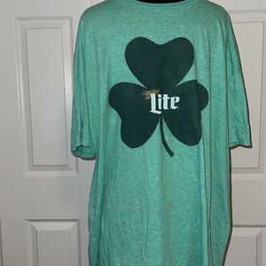 Miller Lite Shirt Clover Shamrock St Patrick's Day Heather Green Mens Size XXL.